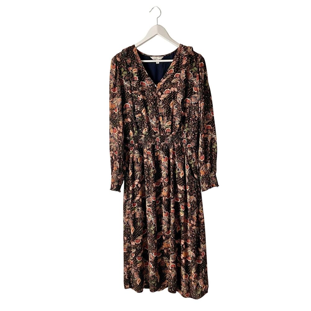 Garnet Hill Floral Ruffle Crepe Long Sleeve Maxi Dress Size Medium